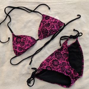 Xhilaration Pink and Black Floral Bikini